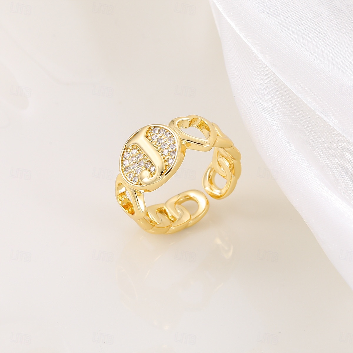 gepersonaliseerde letterring, cadeau voor moeder, 18k vergulde koperen ring, glad hartontwerp, verstelbare open band met zirkoon, stijlvolle en veelzijdige sieraden voor vrouwen 2025 - $5.99 –P4