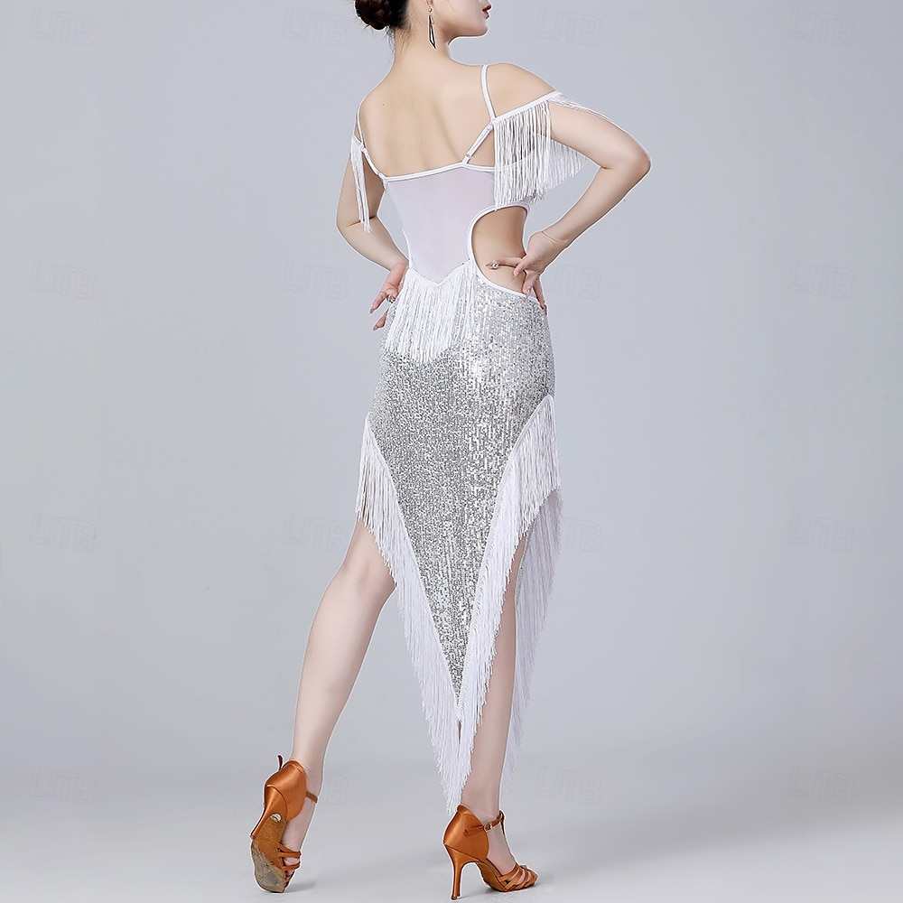 Latinské tance Šaty Třásně Čistá Barva Barevně dělené Dámské Výkon Trénink Bez rukávů Vysoký Polyester 2025 - $51.99 –P3