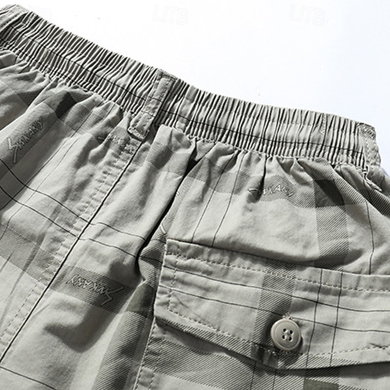 Homens Calção Shorts sociais Bermudas Shorts casuais Bermudas de Golfe Cintura elástica Bolso Com Zíper Perna reta Xadrez Conforto Sem Ferro Comprimento do joelho Escritório O negócio Diário Moda de 2025 por $20.99 –P6