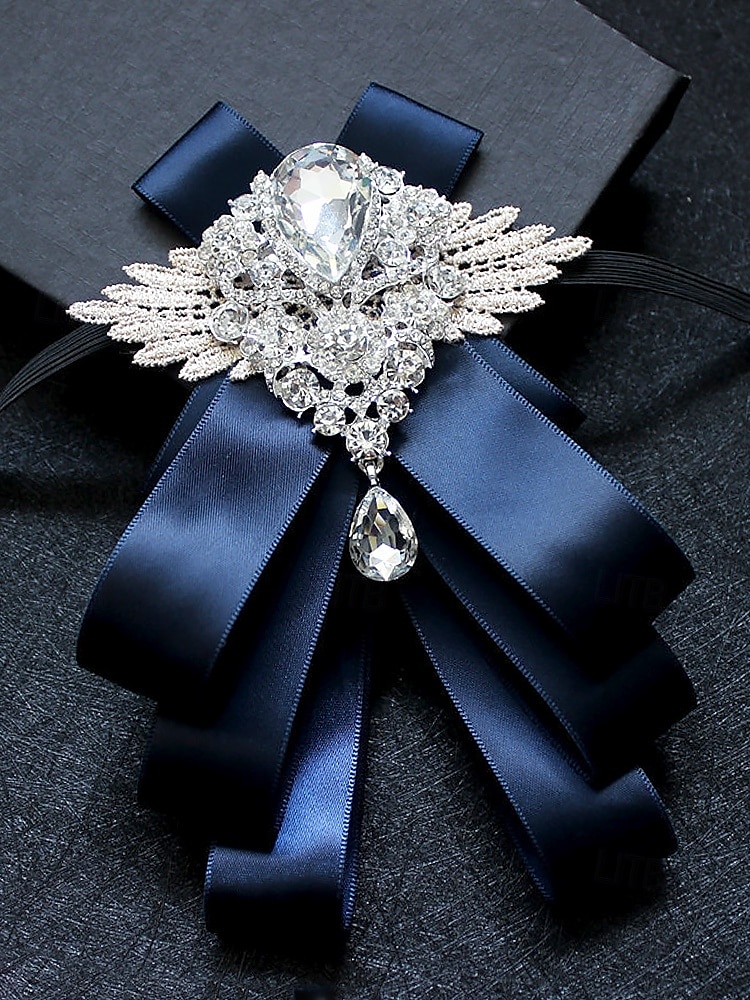 luksuriøs krystallbrosje-sløyfe for menn - elegant båndnål med rhinestone-dekorasjon, formell bryllup og festtilbehør 2025 - $14.99 –P1