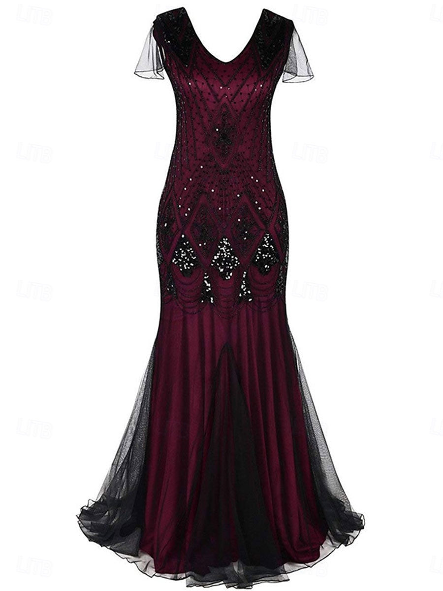 Dress Mother of the Bride Dress Elegant Vintage Party V Neck Floor Length Polyester Short Sleeve with Sequin 2025 - $79.99 –P14