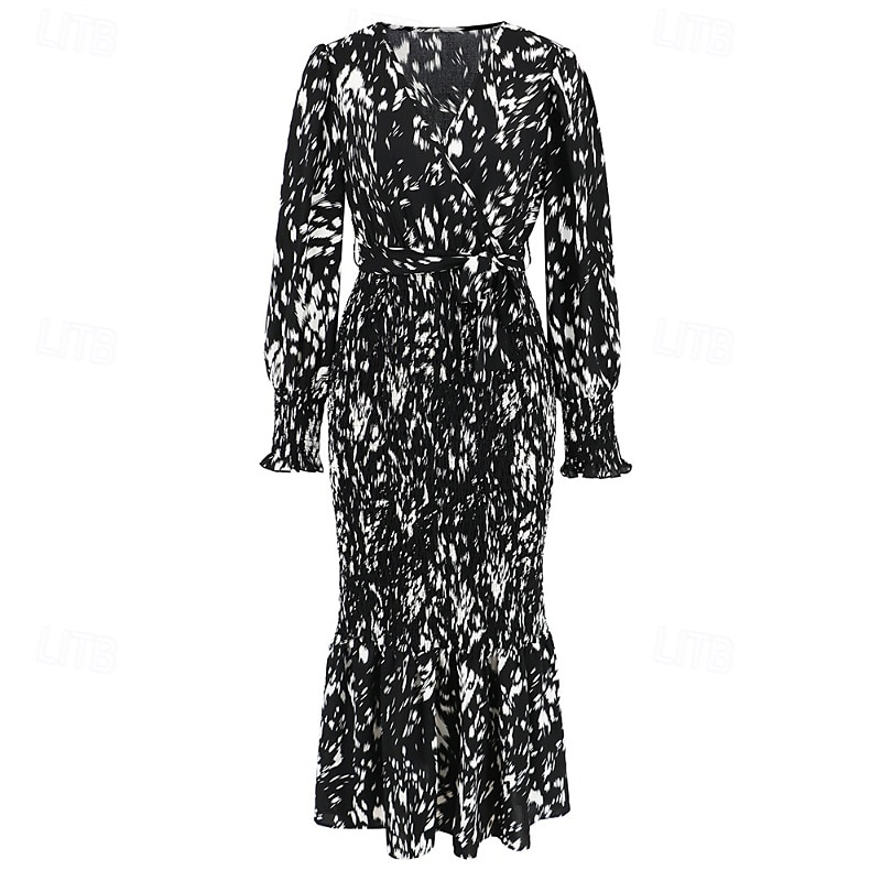 Damen Midikleid Cocktailkleid Etui-Kleid Mode Urlaub Ferien Teegesellschaft Normale Passform Leopard Langarm V Ausschnitt Schwarz Khaki Aprikose Sommer 2025 - $30.99 –P18
