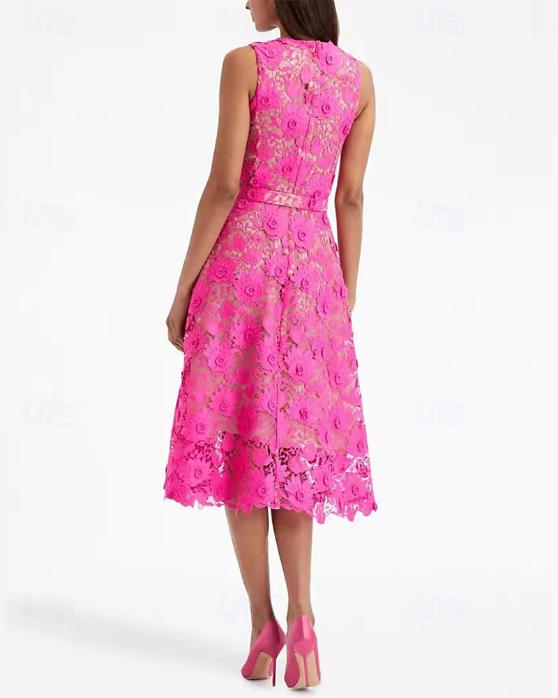 Vestidos de cóctel de corte A, elegantes vestidos formales de boda, largo hasta la rodilla, sin mangas, cuello redondo, cinturón/faja de encaje con bordados, 2025 2025 - $168.99 –P3