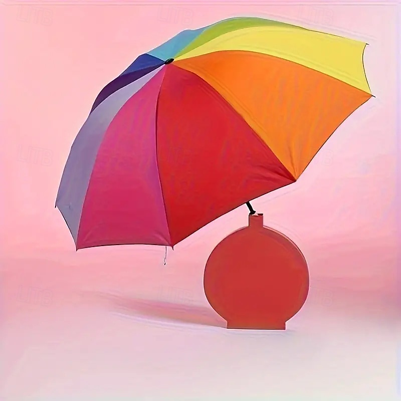 Waterproof Sunshade Rainbow Folding Umbrella Tri-fold Portable And Durable Polyester Material Outdoor Use Seven Colors 2025 - $23.99 –P3