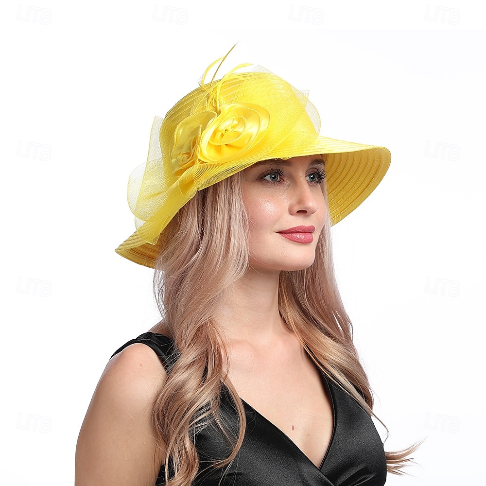 Hatter Organza Solhatt Ferie Te Fest Hesteveddeløp Cocktail Elegant Vintage Søt Med Blomster Hodepryd Hodeplagg 2025 - $31.99 –P26