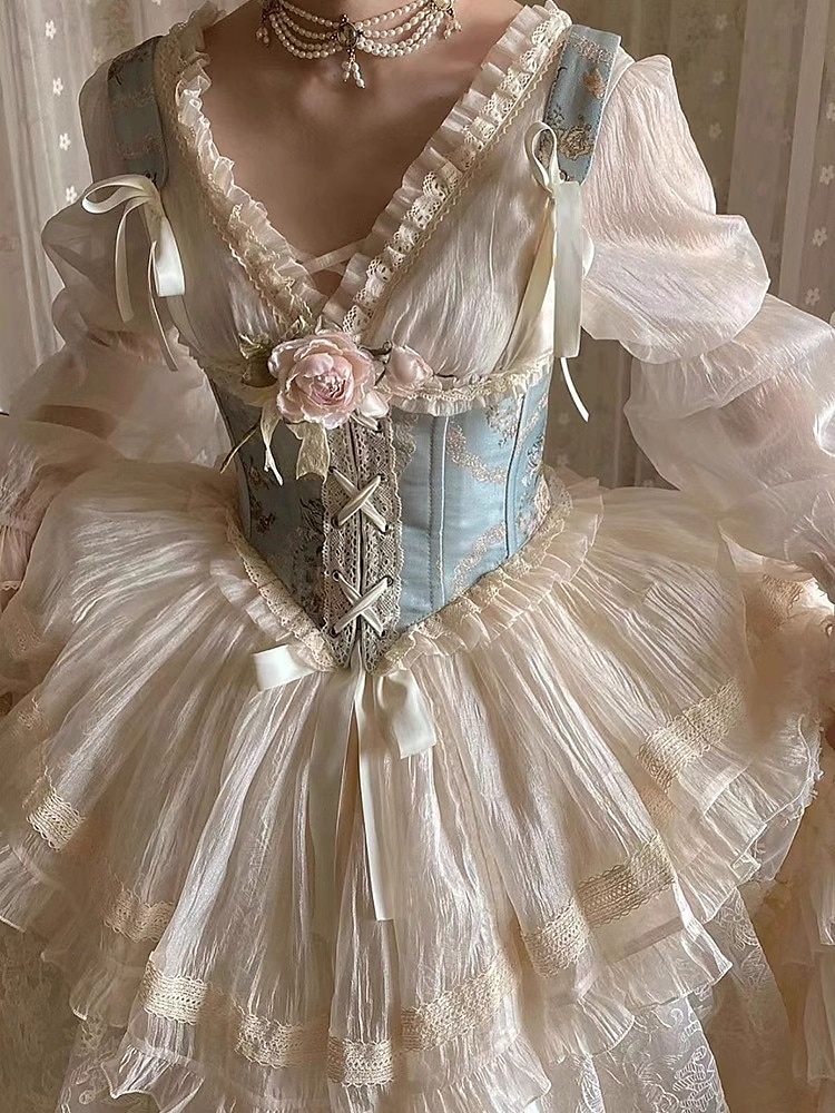 Sweet Lolita Medieval Renaissance Midi Dress Corset Outfits Lady Princess Lace Fancy Dress Women's Royal Halloween Carnival Masquerade LARP Ren Faire Adults' Dress Corset Spring & Summer 2025 - $187.99 –P3