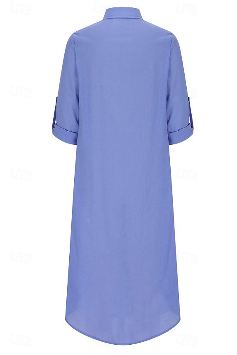 Per donna Abito Midi Abiti ispirati al lino Abito Camicia Abito in cotone e lino Moda Classico Quotidiano Uscire Weekend Vestibilità regolare Semplice Manica Lunga Colletto a Camicia Nero Blu Verde del 2025 a $22.99 –P2