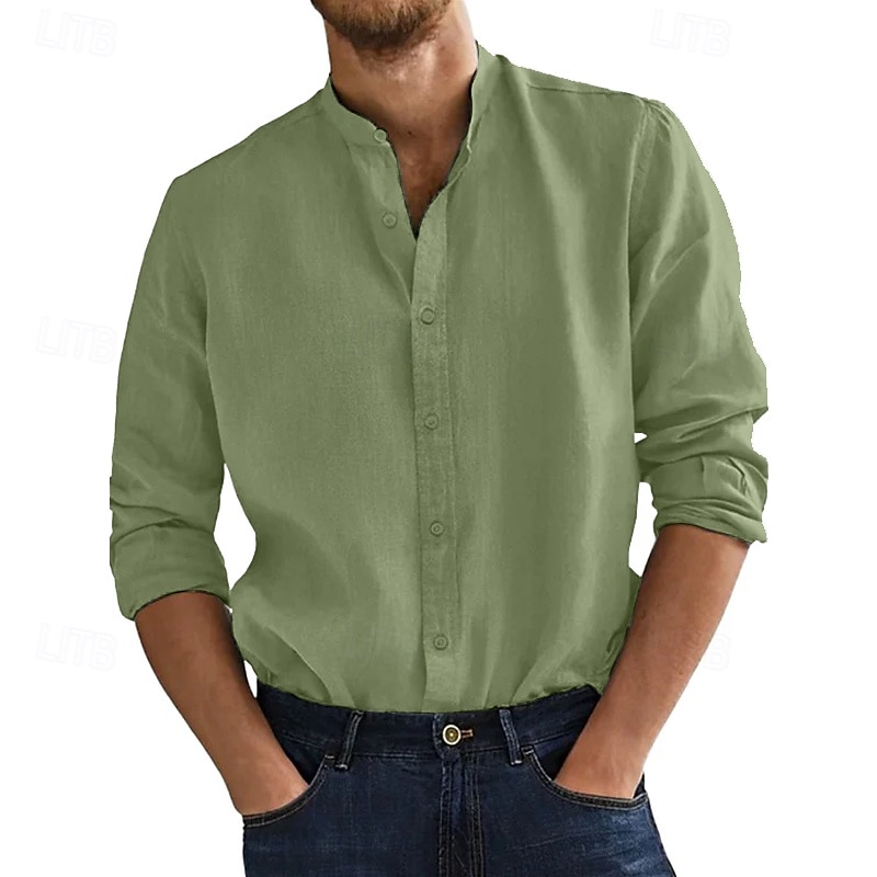 Per uomo Camicia Camicia con colletto alla coreana Camicia Estiva Abbigliamento da spiaggia Camicia casual Camicia con Bottoni Tinta unica Vacanza Crociera Nero Bianco Rosa Arancione Manica Lunga del 2025 a $23.99 –P3
