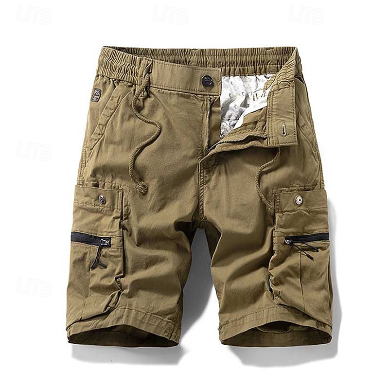 Men's Cargo Shorts Shorts Summer Shorts Drawstring Elastic Waist Zipper Pocket Plain Comfort Wearable Knee Length Outdoor Sport Daily Fashion Casual Black Brown 2026 - $39.99 –P7