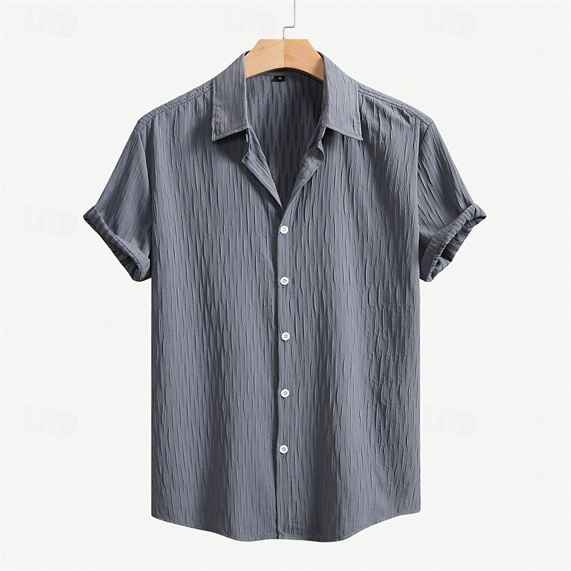 Men's Shirt Summer Shirt Casual Shirt Button Up Shirt Blue Green Gray Short Sleeve Plain Collar Daily Clothing Apparel Fashion Casual Comfortable 2025 - $22.99 –P3