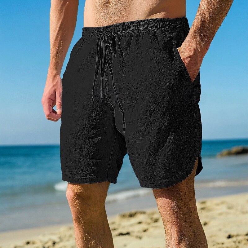 Homens Calção Shorts de linho Shorts de verão Shorts de praia Com Cordão Cintura elástica Tecido Conforto Respirável Comprimento do joelho Ao ar livre Diário Feriado Moda Havaiana Preto Azul Marinha de 2025 por $22.99 –P5