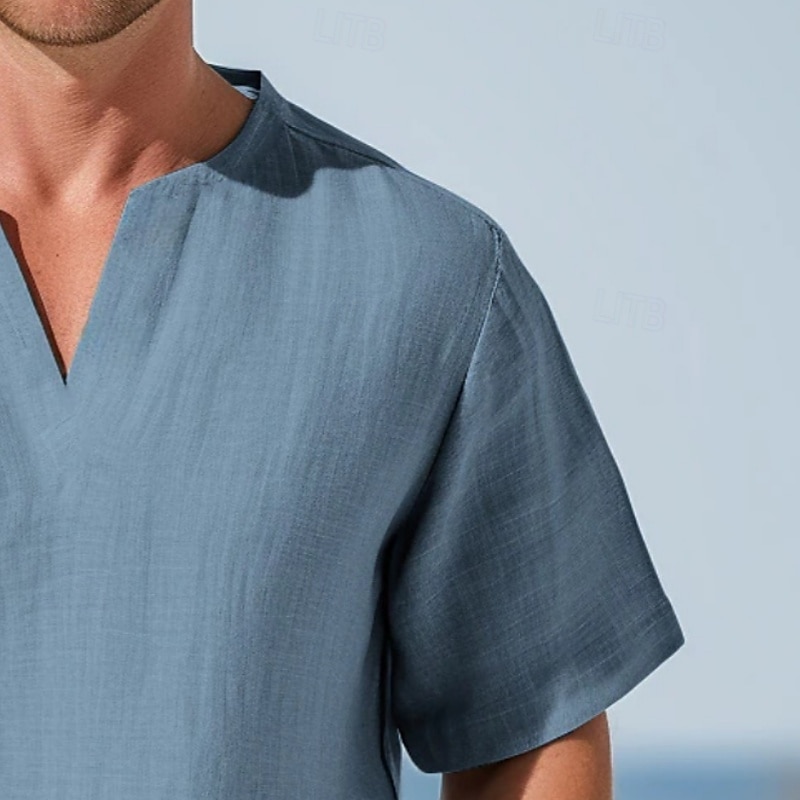 Men's Tee Top Linen T-Shirt Short Sleeves V Neck Summer Plain Fashion Designer Basic Soft Vacation Street Casual Daily Light Blue White Pink Top Tee for Men 2025 - $18.99 –P2