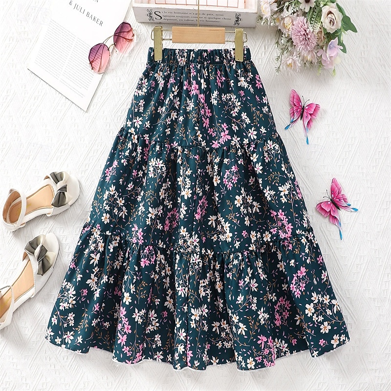 Copii Fete Fustă Floral Șic Stradă Peteci Performanță 4 ani + Vară Negru Roz Îmbujorat 2026 - $15.99 –P3