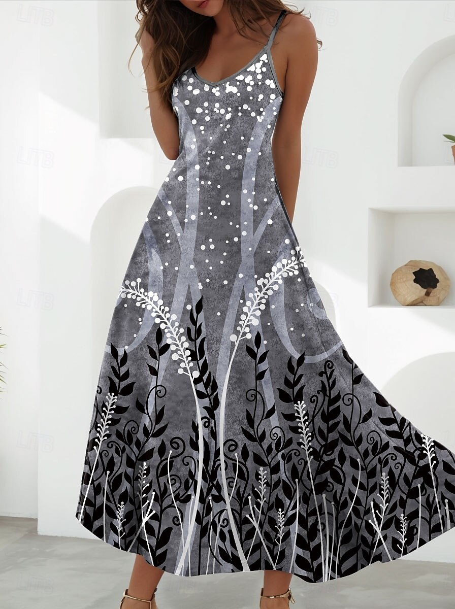 Damen Maxikleid A Linie Kleid Sommerkleid Unterkleid Urlaub Lässig Täglich Normale Passform Blumen Grafik Ärmellos V Ausschnitt Rosa Blau Grau Sommer Frühling 2025 - $34.99 –P2