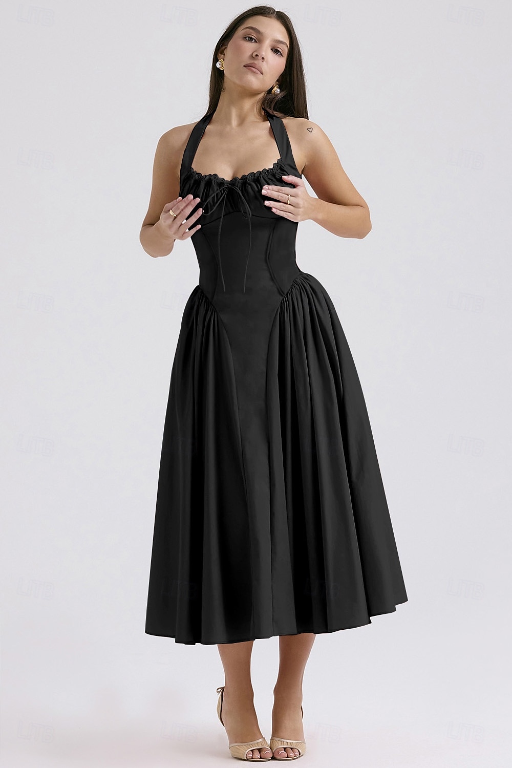 Retro Vintage Medieval Renaissance Midi Dress Flare Dress Ren Faire Halter Regency Inspired Floral Women's Masquerade Wedding Vacation Casual Daily Adults' Dress Summer 2025 - $32.99 –P12