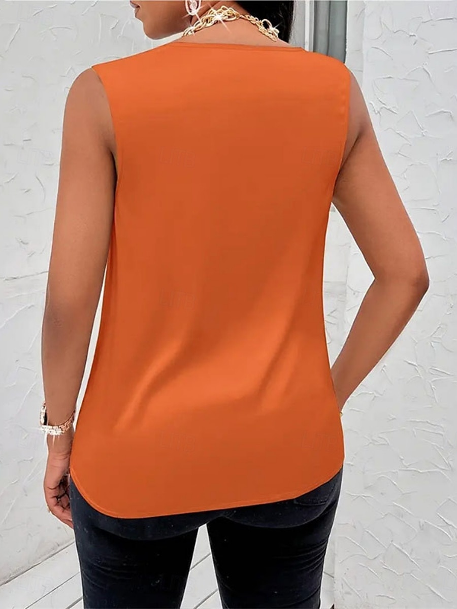 Per donna Canotta Semplice Elegante Moderno Senza Maniche Scollo a Cascata Top Regolari Quotidiano Ferie Nero Rosa Arancione Albicocca Estate del 2025 a $15.49 –P6