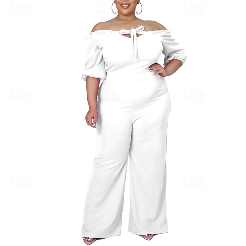 Women's Normal Jumpsuit Stylish Solid Color Half Sleeve Off Shoulder Cut Out Street Holiday Regular Fit Black White Red Summer 2026 - $31.99 –P11
