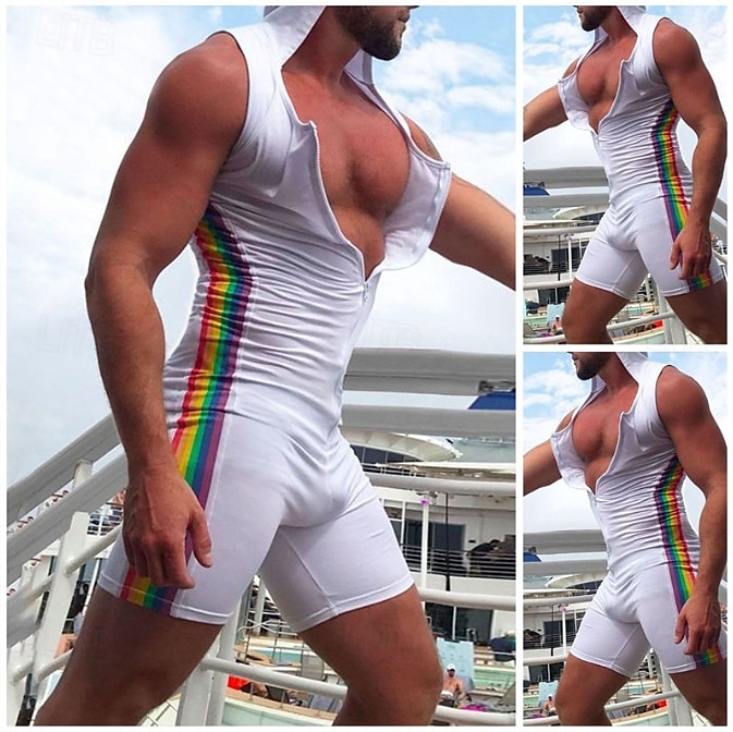 Men's Bodysuit T-shirt Suits Tank Top and Shorts Sleeveless Crew Neck Summer Color Block Sexy One-piece Hooded Vacation Daily Wear Activewear Black White Top Tee for Men 2026 - $25.99 –P1