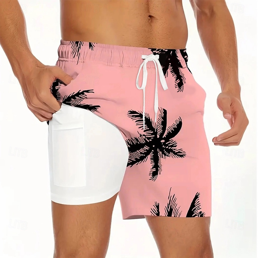 Herren Kokospalme Tropische Pflanzen Gefütterte Shorts 2 in 1 Badeshorts Badeshorts Mittlere Taille Hawaiianisch Strandbekleidung Seitentaschen Mit Kompressionsfutter Elastischer Kordelzug in der 2025 - $21.99 –P3