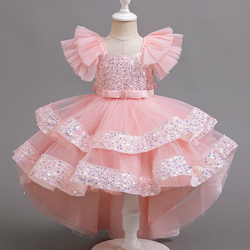 Kids Girls' Party Dress Sequin Sleeveless Wedding Special Occasion Sequins Ruched Zipper Adorable Sweet Polyester Asymmetrical Party Dress Tulle Dress Summer Spring Fall 4-12 Years Pink Purple Green 2025 - $29.99 –P1