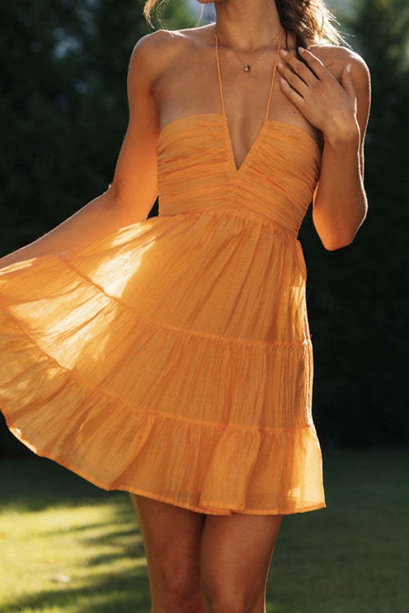 Per donna Mini Abito Abito da laurea Moda Moderno Compleanno Laurea Data Vestibilità regolare Semplice Senza Maniche Scollo a V Rosa Arancione Verde Estate del 2025 a $25.99 –P13