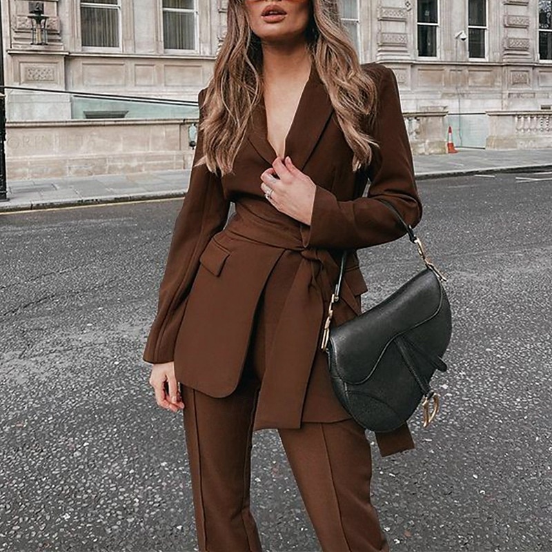 Pantsuit Mother of the Bride Elegant Shirt Collar Ankle Length Polyester Long Sleeve with Solid Color 2025 2025 - $129.99 –P3