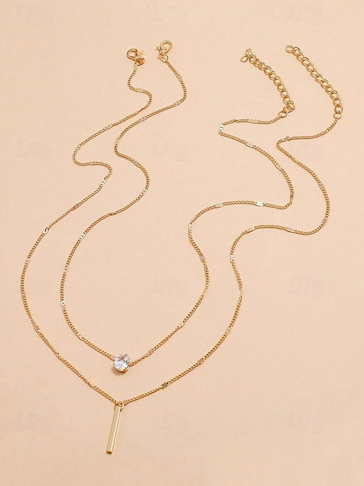 Women's exquisite water drop pendant double-layer gold tone necklace, elegant and simple style, suitable for fashion-conscious women to wear in casual and party occasions 2025 - $7.99 –P3