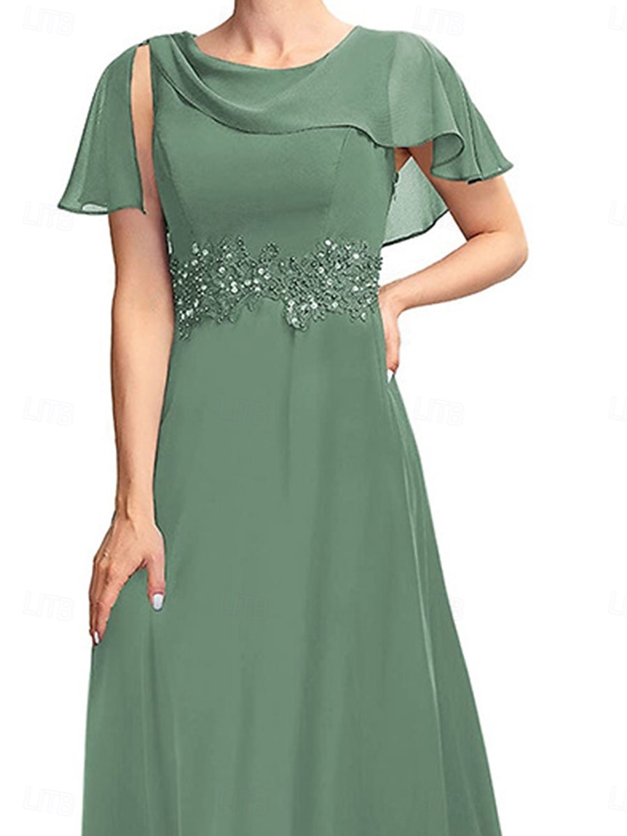 Dress Mother of the Bride Dress Elegant Simple Crew Neck Ankle Length Short Sleeve with Lace Solid Color 2026 - $126.99 –P3