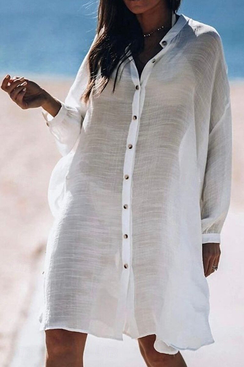 Per donna Camicia Camicie ispirate al lino Abbottonare Blusa Semplice Moderno Casual Manica Lunga Colletto a Camicia Top lunghi Quotidiano Ferie Uscire Bottoni Bianco Giallo Rosa Azzurro Estate del 2025 a $26.99 –P1