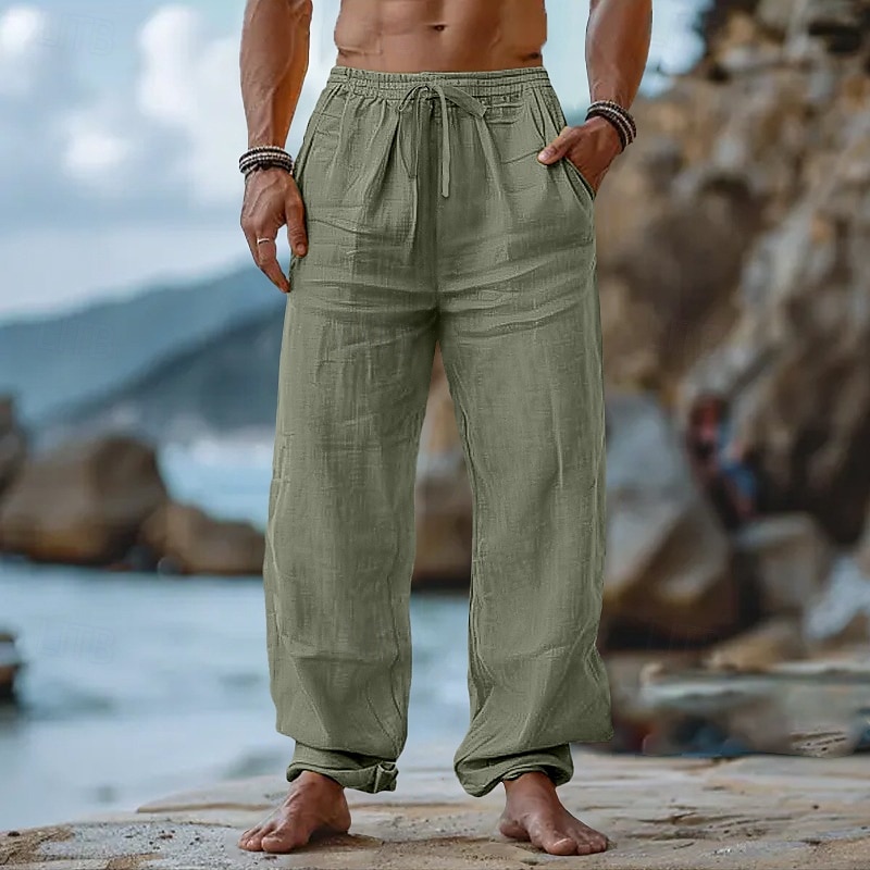 Per uomo Pantaloni di Lino Pantaloni Pantaloni Estivi Coulisse Elastico in vita Gamba Dritta Semplice Comodità Traspirante Lunghezza intera Casuale Quotidiano Ferie Vacanza Moda Nero Bianco del 2025 a $21.99 –P5