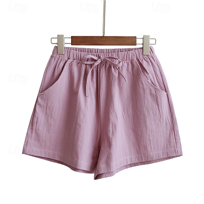 Femmes Short en coton et lin Shorts Slacks Streetwear Occasionnel Court Naturel Uni Avec Poches Conception à cordon élastique Confortable Vacances Rue Carmin Vert forêt Bleu ciel clair Gris Été Coupe de 2025 ? $11.99 –P9
