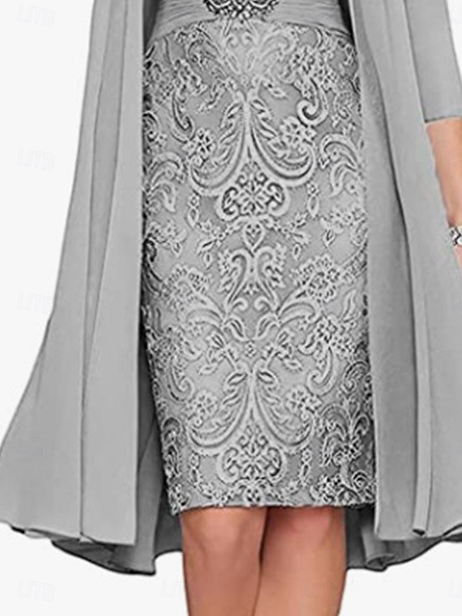 Dress SeMother of the Bride Dress Elegant Simple Crew Neck Knee Length Polyester Long Sleeve with Solid Color Graduation Dress 2025 2025 - $149.99 –P2