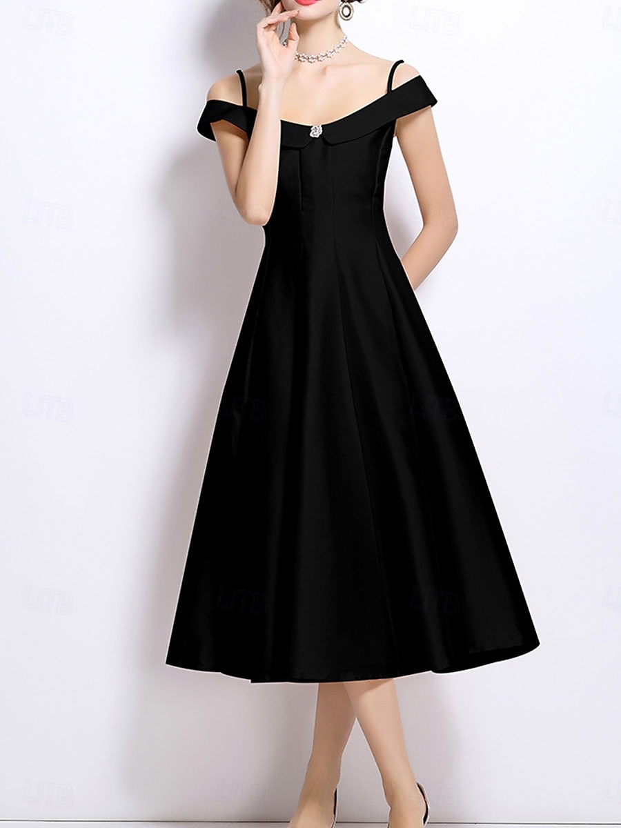 Šaty v A-linii pro večírky Elegantní šaty pro svatbu Svatební hosté Délka po čaj bez rukávů off-shoulder polyester bez zadního dílu s záhyby 2025 - $79.99 –P14