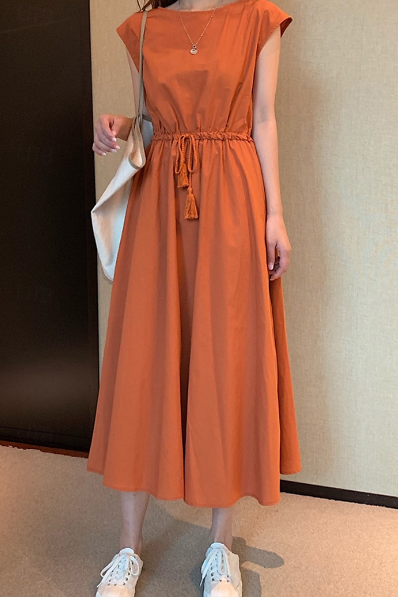 Per donna Abito Midi Abiti in cotone e lino Moda Classico Moderno All'aperto Quotidiano Ferie Vestibilità regolare Semplice Senza Maniche Girocollo Nero Verde chiaro Verde militare Blu marino Estate del 2025 a $26.99 –P16