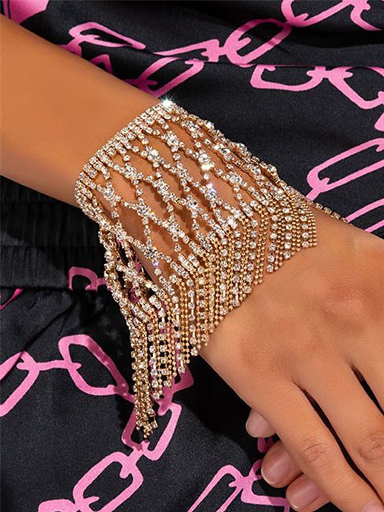 Pulseira de corrente de mão de strass feminina – luva de franjas de cristal de luxo para festas, casamentos e eventos noturnos de 2026 por $14.99 –P2