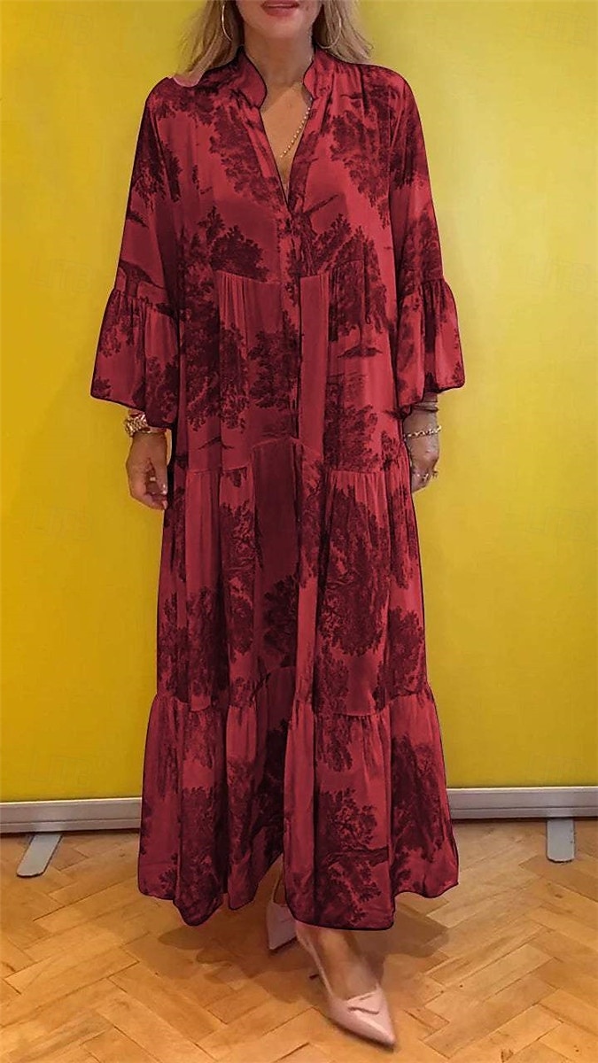 Damen kleid lang Casual kleid Schaukelkleid Sommerkleid Elegant Modisch Modern Täglich Strand Wochenende Regular Fit Blumen Langarm Gespaltener Hals Hellgrün Rosa Rote Violett Sommer 2025 - $25.99 –P9