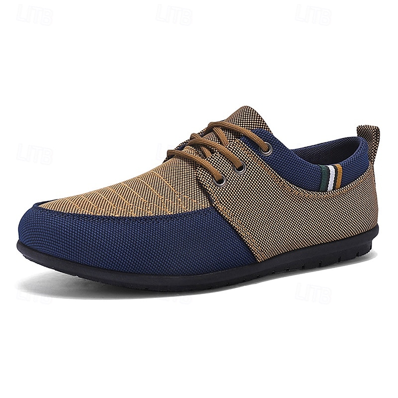 sapatos masculinos casuais com cadarço em bege e azul marinho, design exclusivo em tecido, perfeitos para o estilo e conforto do dia a dia de 2025 por $24.99 –P4