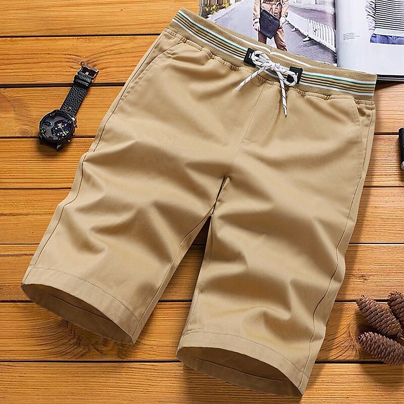 Homens Shorts sociais Shorts de trabalho Com Cordão Cintura elástica Bolso multi Tecido Conforto Vestível Comprimento do joelho Ao ar livre Esporte Diário Moda Casual Preto Azul Marinha de 2025 por $12.99 –P2