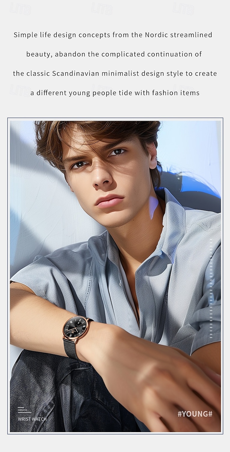 OLEVS 5623 Mens Watch Simple Leisure Roman Scale Date Dial Stainless steel Waterproof Quartz Watch Rose Black 2025 - $39.99 –P2