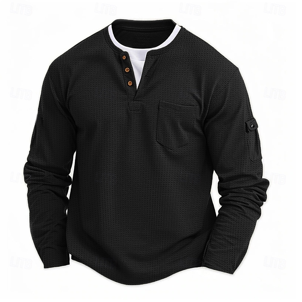 Men's T Shirt Tee Tee Top Long Sleeve Shirt Long Sleeve Henley Spring Fall Plain Fashion Designer Basic Pockets 2 in 1 Vacation Street Going out Navy Blue Top Tee for Men 2026 - $27.99 –P15