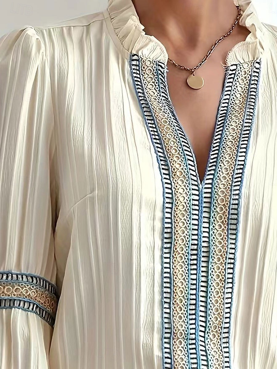 Kvinne Bluse Grafikk Elegant Søt Stilfull Lange Ermer V-Hals Vanlige Topper Daglig Ferie Patchwork Svart Himmelblå Grønn Aprikos Sommer Vår 2025 - $29.99 –P2