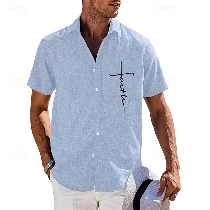 Herren Sommerhemd Freizeithemd Strandhemd Knopfhemd Schwarz Blau Grün Kaki Grau Kurzarm Muster Glaube Revers Urlaub Hawaiianisch Bekleidung Polyester Mode Lässig Bequem 2025 - $19.99 –P1