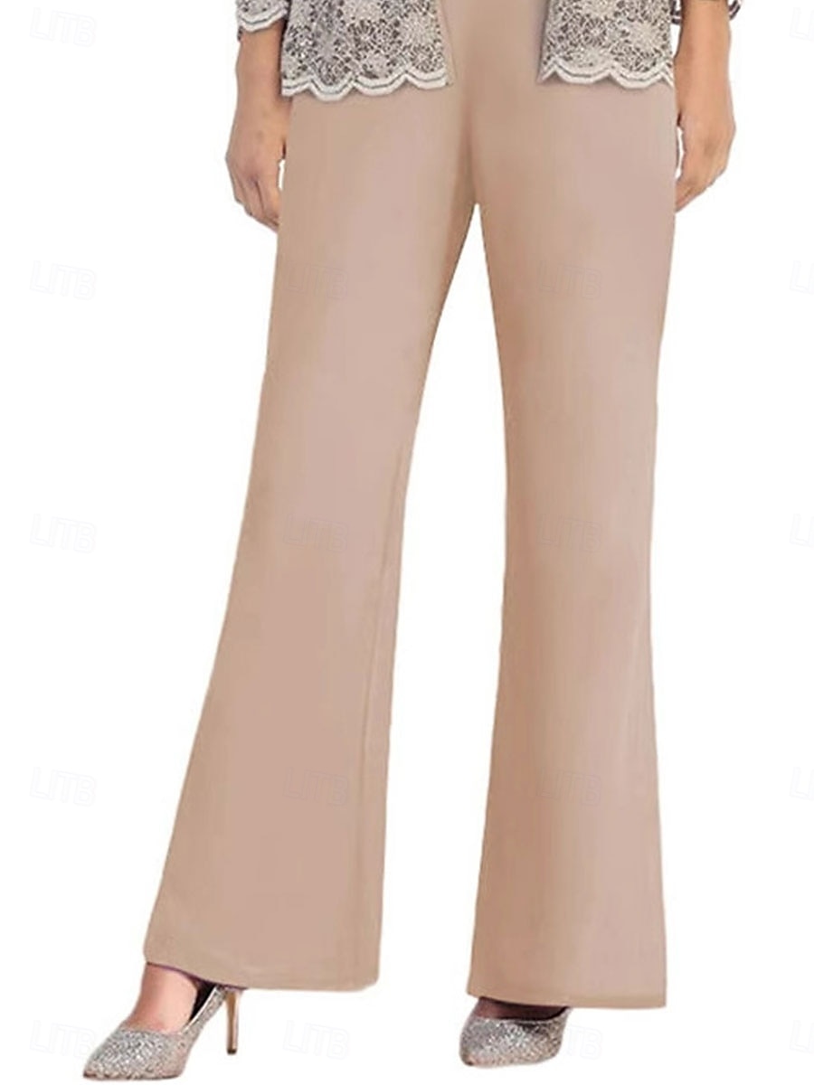Hosenanzug Mutter der Braut Kleid Elegantes einfaches Rundhals Knöchellang Polyester Langarm mit Spitze Einfarbig 2025 - $103.99 –P2