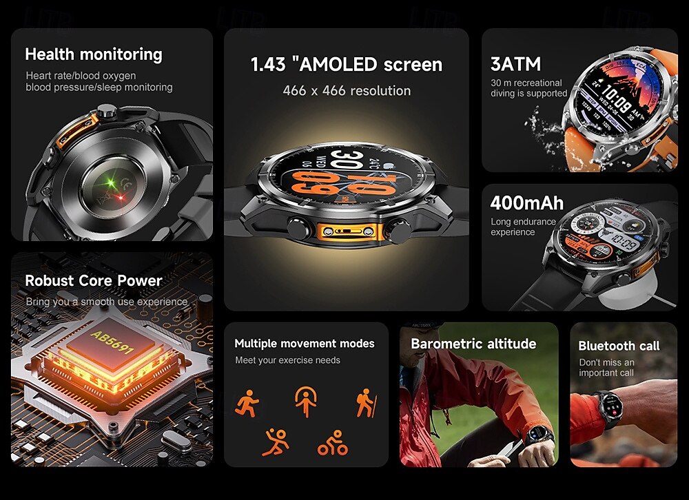 iMosi HD300 Smart Watch 1.43 inch Smartwatch Fitness Running Watch Bluetooth Pedometer Call Reminder Sleep Tracker Compatible with Android iOS Women Men Hands-Free Calls Waterproof Media Control IP68 2025 - $67.99 –P2