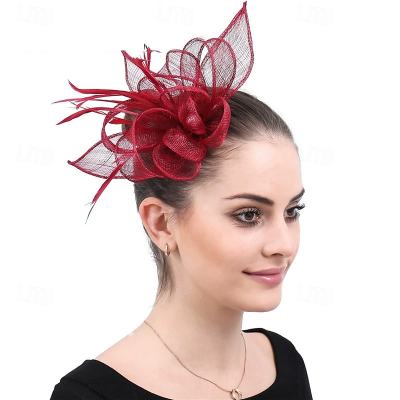 Tocados Lino Artificial Plumas Boda Fiesta de Noche Elegante Boda Con Pluma Celada Sombreros 2025 - $20.99 –P1