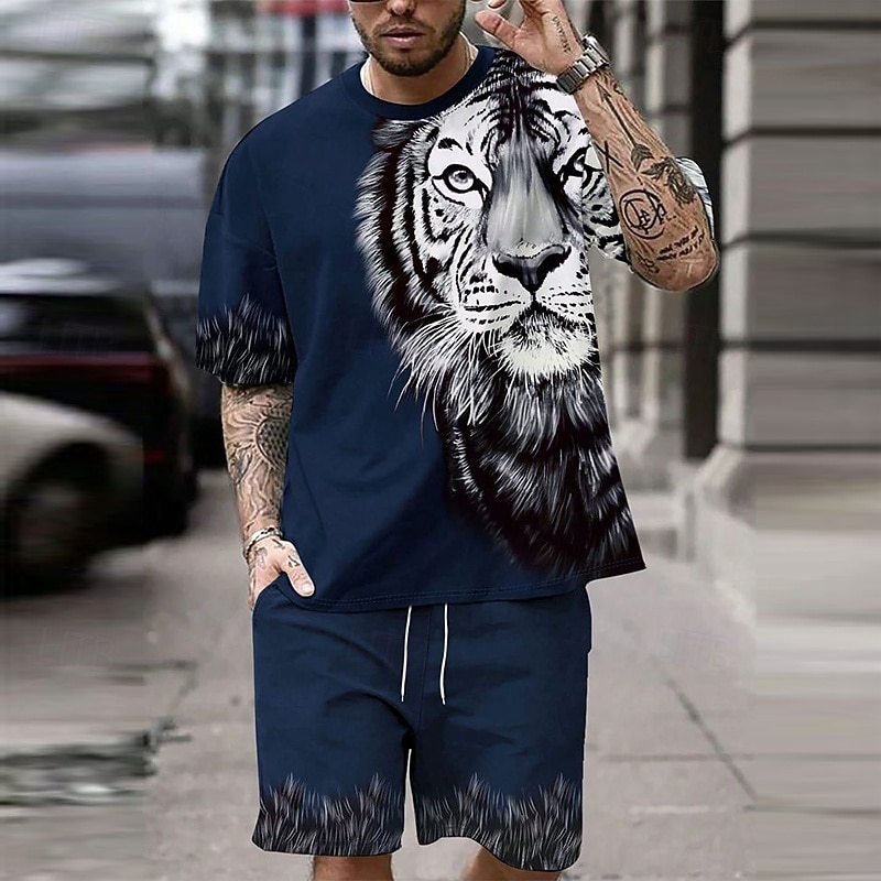 Ανδρικά Τίγρη 2 τεμ Σετ μπλουζάκια Καλοκαιρινές κορυφές Κοντομάνικο Κοντό παντελόνι Στρογγυλή Ψηλή Λαιμόκοψη Αθλητισμός Καθημερινό ΕΞΩΤΕΡΙΚΟΥ ΧΩΡΟΥ Διακοπές Αθλημα 3D εκτύπωση Καλοκαίρι 2026 - $28.99 –P3