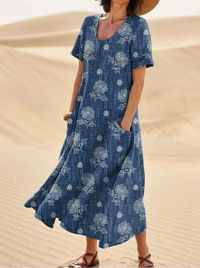 Femmes Robe Midi Robe d'Été Robe trapèze Vacances Occasionnel Boho Sortir Plage Graphique Manche Courte Col Rond Frêne Bleu Orange Vert Été Printemps de 2025 ? $29.99 –P5