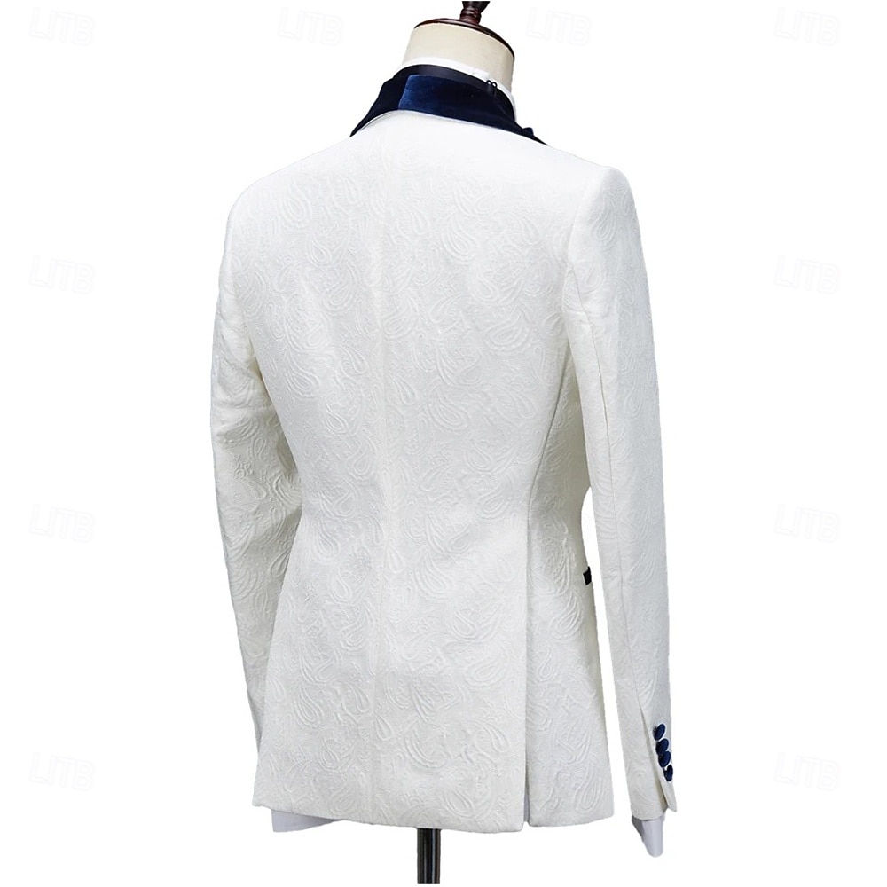 Ternos masculinos para festa de formatura, smoking, azul, luxo, formal, cor sólida, ajuste padrão, 3 peças, abotoamento simples, um botão de 2025 por $139.99 -P3