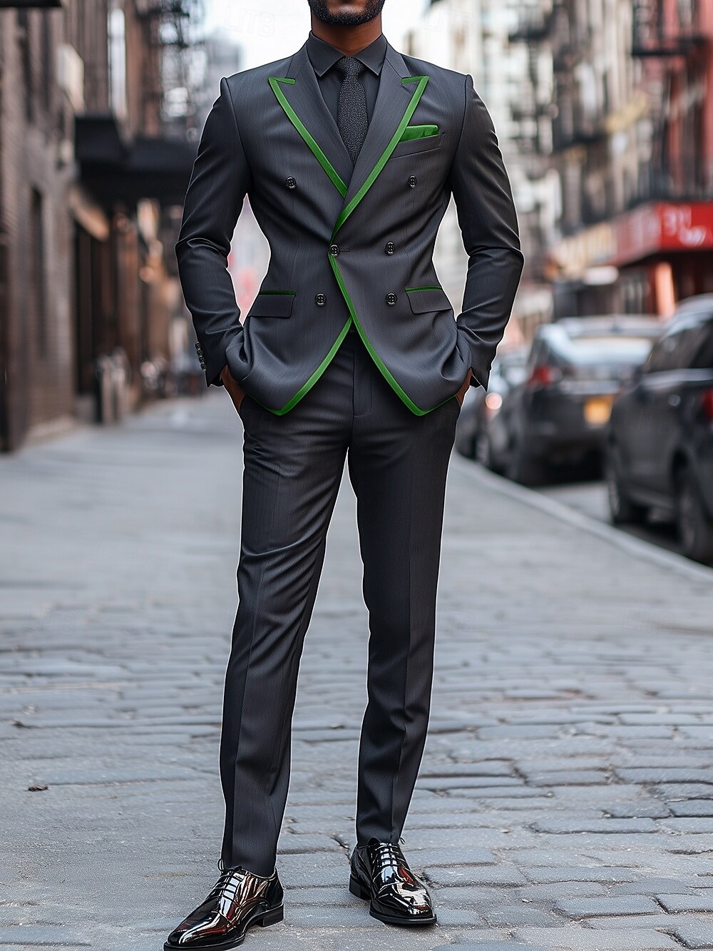 Masculino O negócio Baile de Formatura Ternos de festa Vermelho Verde Moda Vestidos Cor Sólida Padrão Conjunto de 2 peças Abotoamento Duplo 6-Botões de 2025 por $126.99 -P1