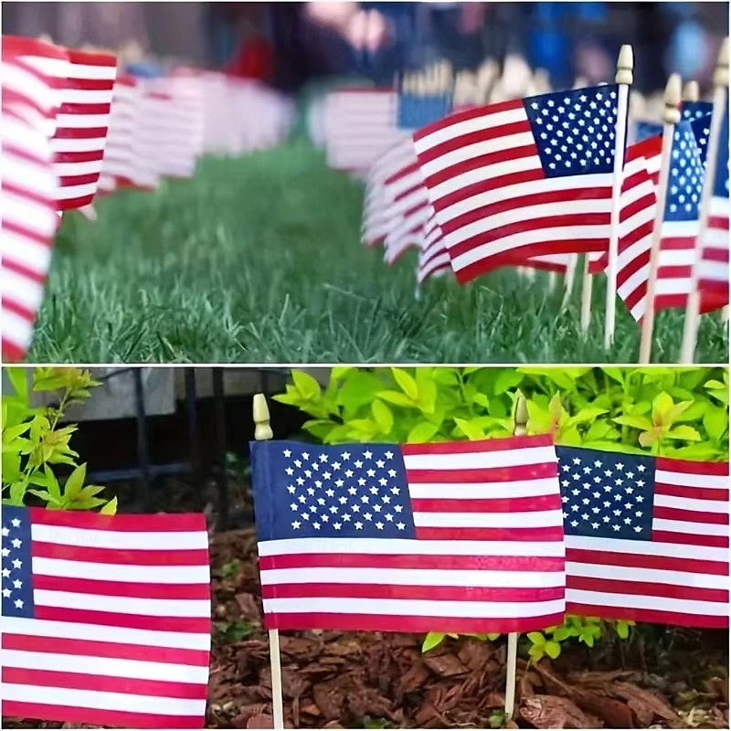 2025年 1個 USアメリカン Stick Flags 小型ミニUSA手持ちフラッグ 7月4日装飾、退役軍人パーティー、メモリアルデー  コレクション – $8.99 –P3